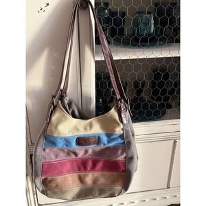 Classic Fashion Canvas Striped Hobo Bag Grey Multi Color Shoulder Bag Boho